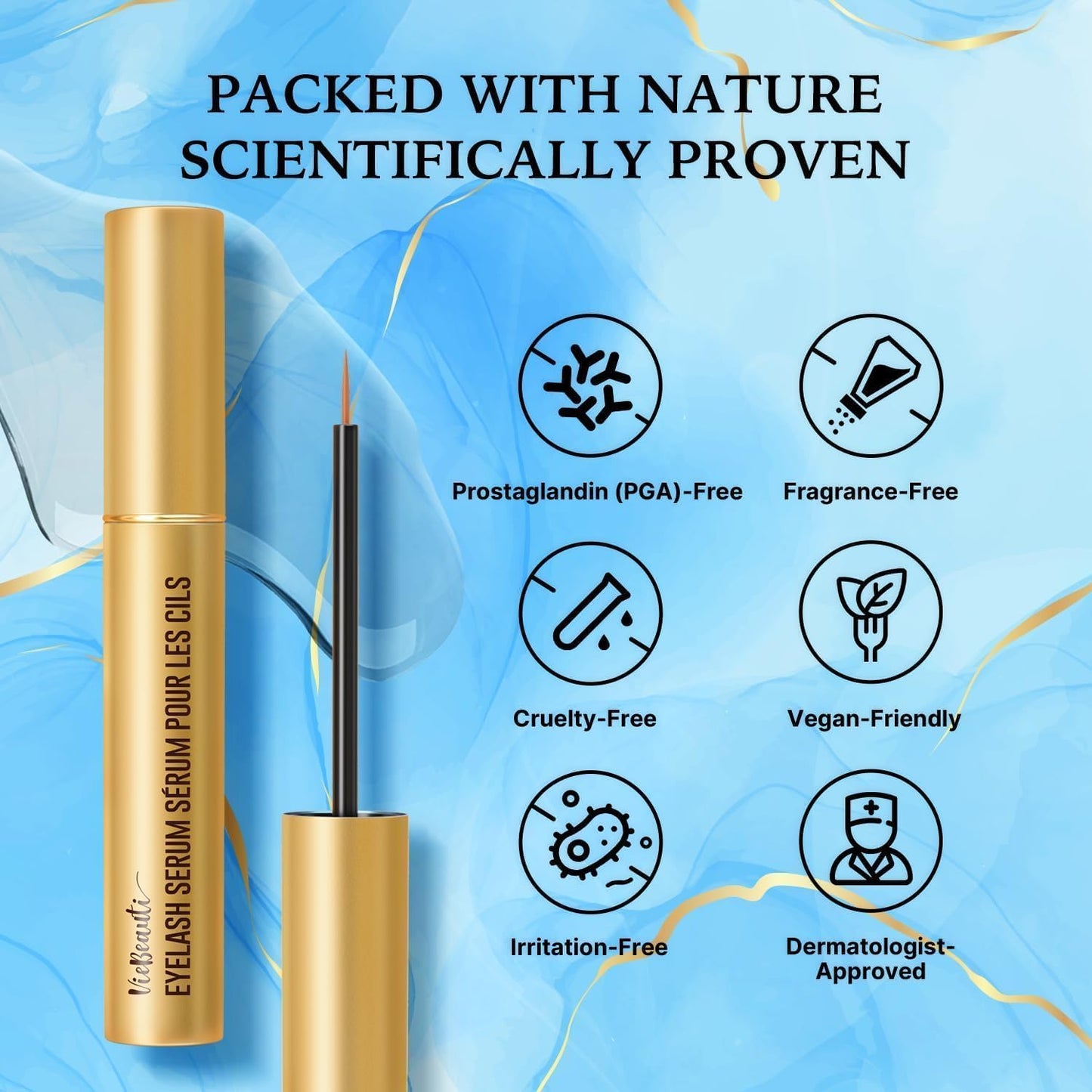 VieBeauti Eyelash Growth Serum 5mL - Advanced Vegan Formula for Longer, Fuller Lashes | Gentle for Sensitive Eyes