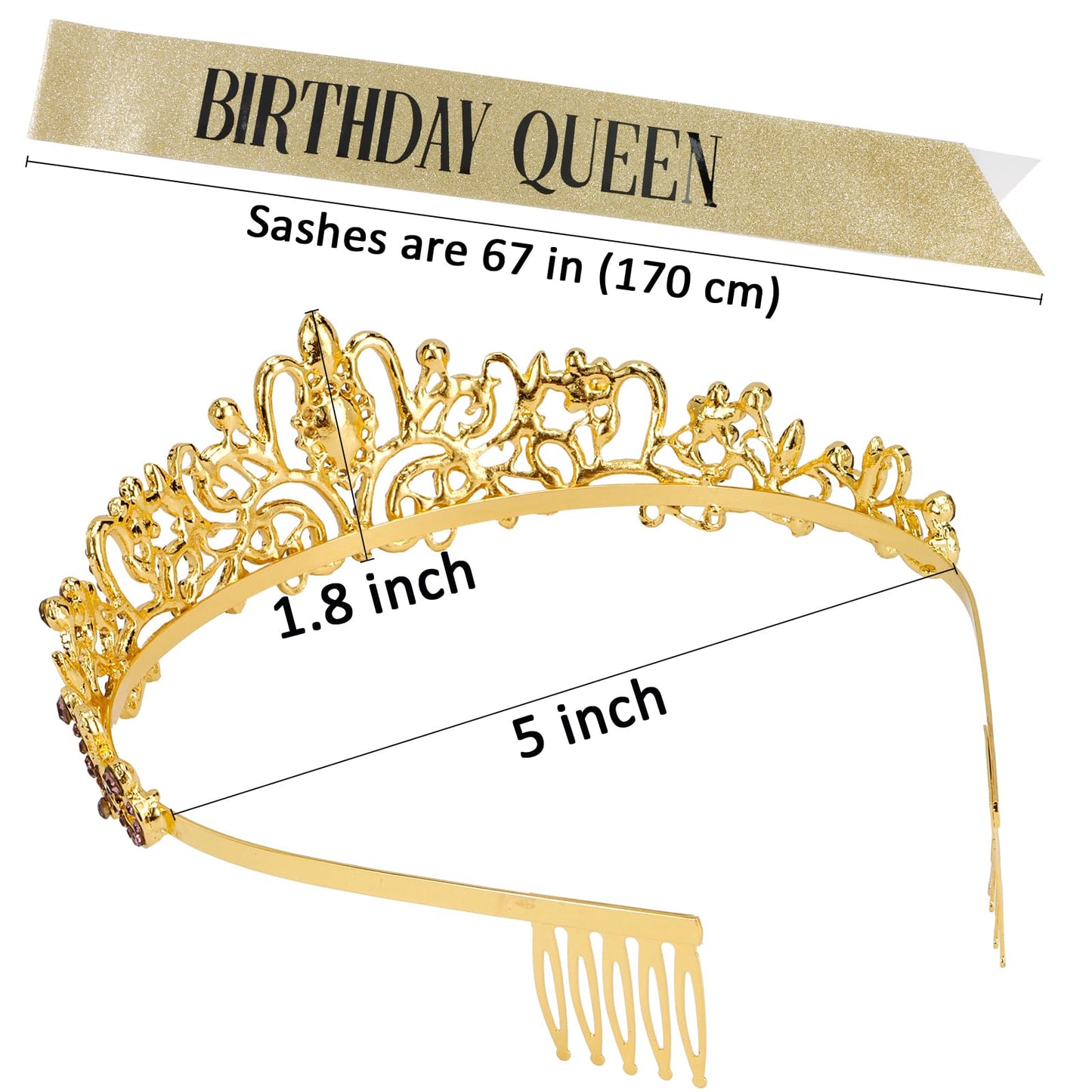 COCIDE headbands for Women Tiara Crowns for Girls (Gold with Purple Tiara+Gold Sash)