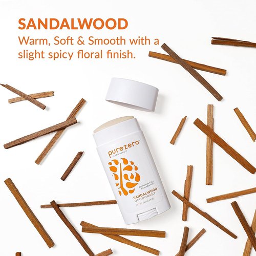 Purezero Deodorant - Sandalwood Scent | Aluminum & Paraben Free | 24-Hour Odor Protection | Infused with Shea Butter & Coconut Oil (1 Pack)