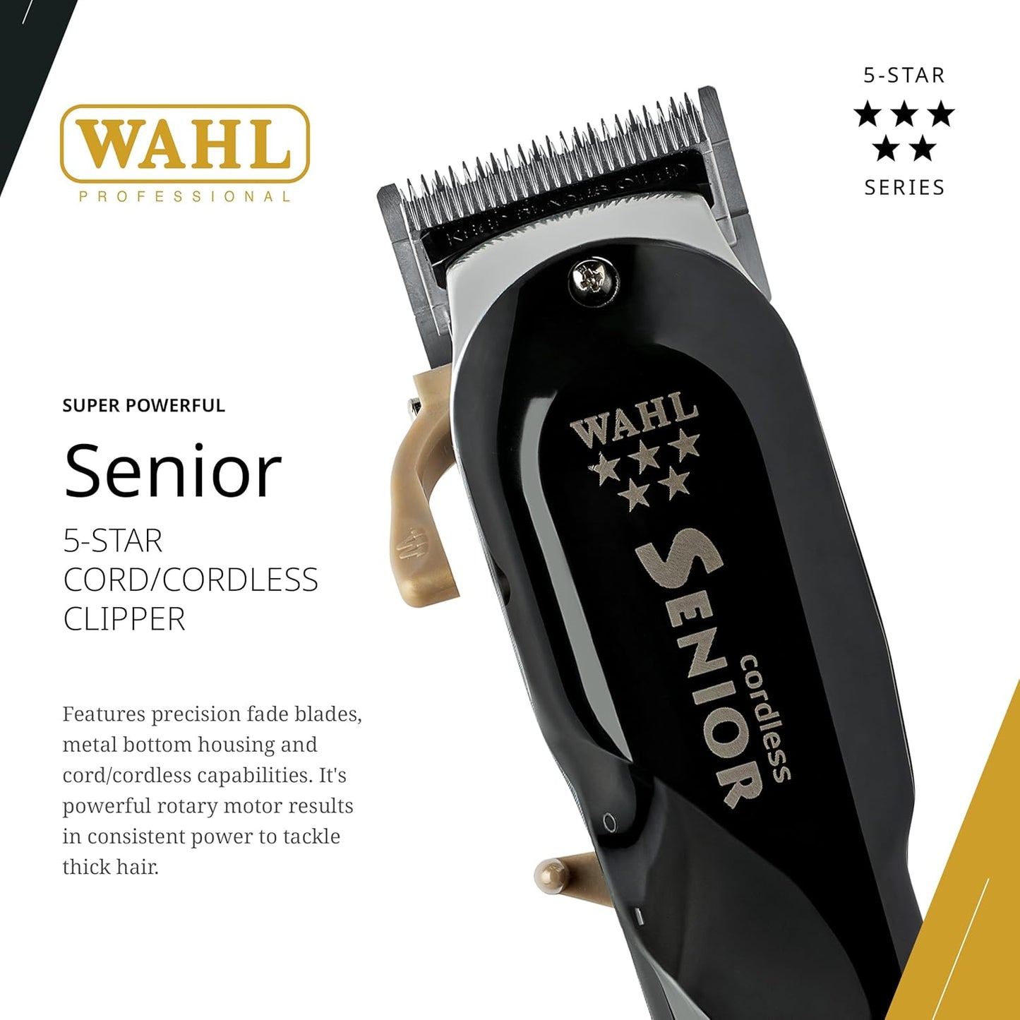 Wahl Professional 5 Star Cordless Senior Clipper - Precision Fade Blades & Metal Housing, 80-Minute Run Time
