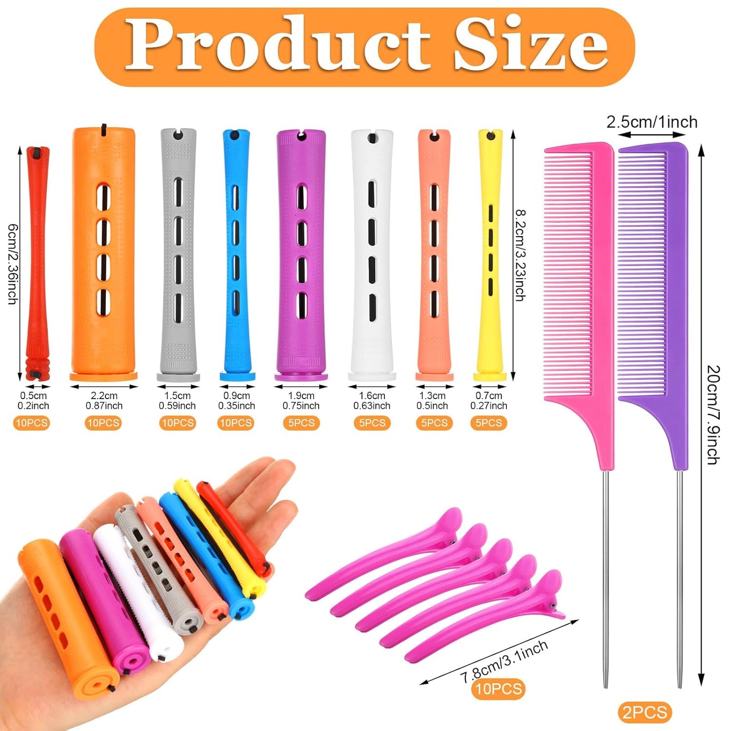 Skiennix 60 Pcs Perming Rods Set - 8 Sizes Cold Wave Rollers with Combs & Clips for Hair Styling