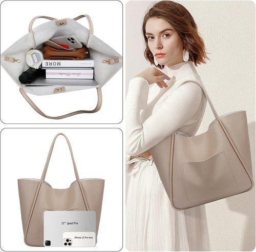 KKXIU Vegan Leather Tote Bag - Stylish Large Capacity Shoulder Purse for Travel & Everyday Use