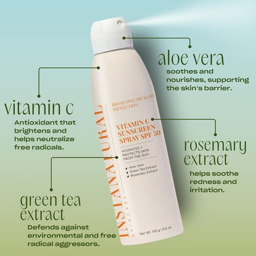 InstaNatural Vitamin C SPF 50 Sunscreen Spray - Brightening & Hydrating Sunblock with Aloe Vera | 5.5 Fl Oz