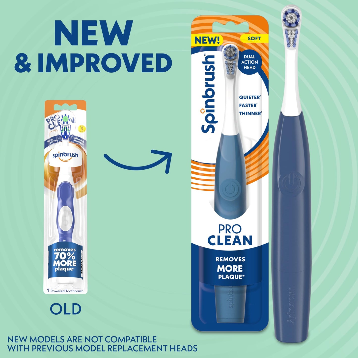 Spinbrush PRO Clean Replacement Heads, Electric Toothbrush Refills, Medium Bristles, 2 Count