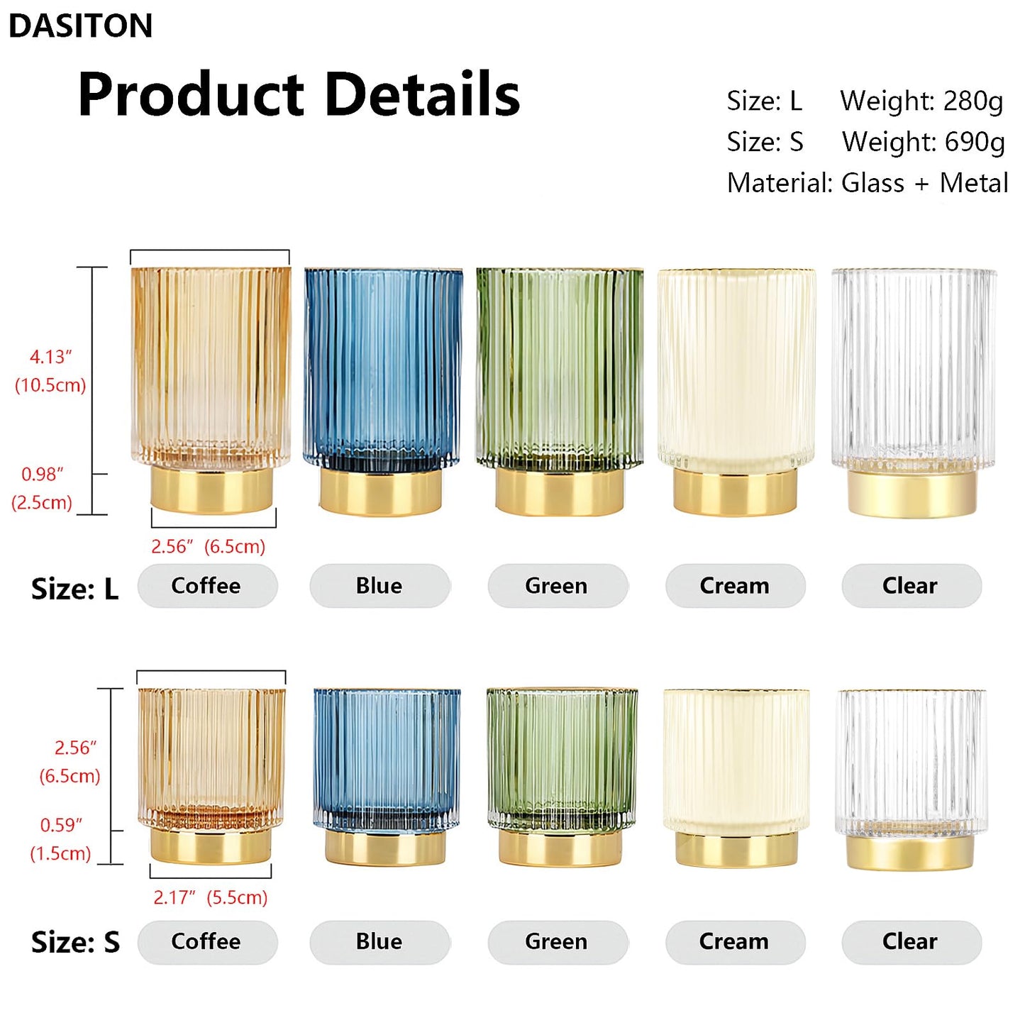 DASITON Makeup Brush holder Organizer,Crystal Cosmetic Makeup Brush Glass Brushes Storage Holder, Vintage Make Up Brush Cup Pen Pencil Holder striped vase(Cream S)