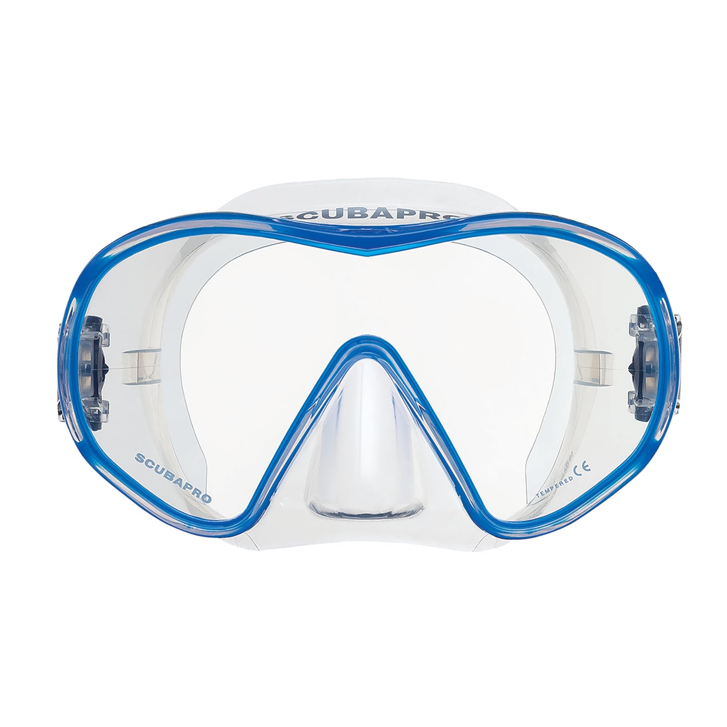 SCUBAPRO Solo Scuba Mask with Panoramic Single Lens for Recreational Diving, Clear/Blue