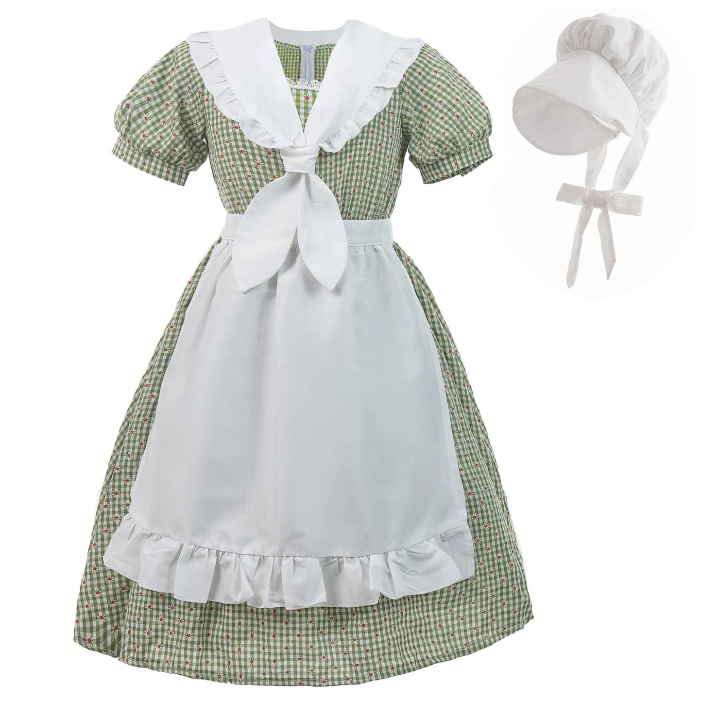 NSPSTT Pioneer Girl Prairie Dress Colonial Dress Girls Costume Green, L