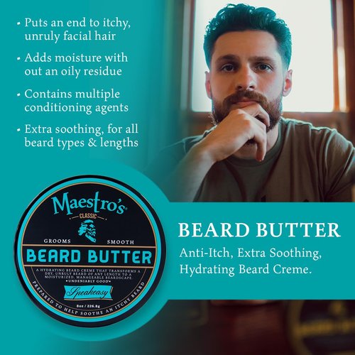 Maestro's Classic Beard Butter - Anti-Itch, Hydrating Creme for All Beard Types | Speakeasy Blend, 4 Ounce