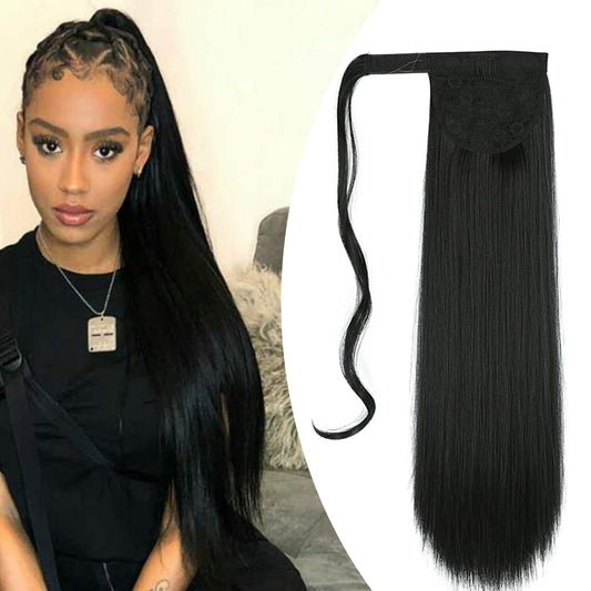 Inscca Ponytail Clip In Extension Dark Blonde Long Synthetic Pony Tails 60 cm Wrap Around Fake Hair Piece 100 g 24" for Black Women