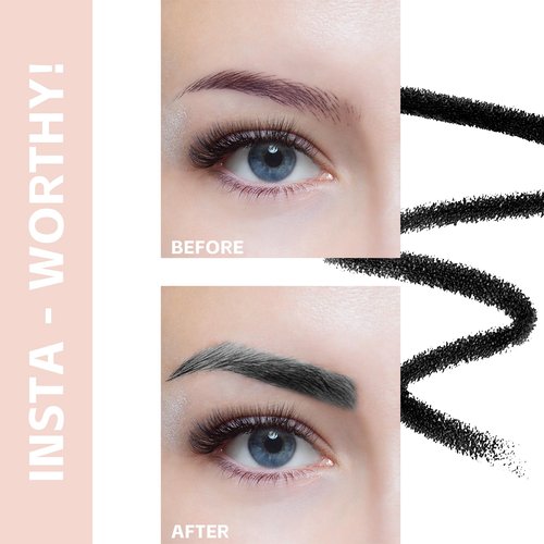 Eyebrow Pencil - Makeup Waterproof Brow Pencil with Triangular Tip, Dual-Sided Brow Brush, Precise, Fine Tip, Fills Brows Creates Natural Looking Brow, with Hair Clips - Black