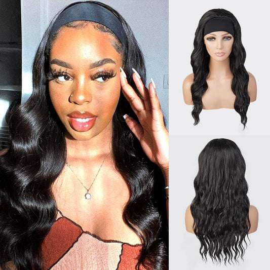 STUDIOCUT BY PROS Headband Wig 20 Inch Loose Wave Quick Wrap Headband Wig Long Wavy Curly Wigs for Black Women High Heat Resistant Synthetic Wigs HBW004 (20 Inch (Pack of 1), 1B (Off Black))