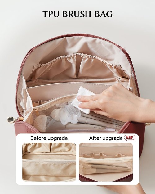 EACHY Travel Makeup Bag,Large Capacity Cosmetic Bags for Women,Portable Pouch Open Flat Toiletry Bag Make up Organizer with Divider and Handle