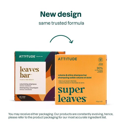ATTITUDE Volume & Shine Shampoo Bar, Natural Origin, for Thin and Flat Hair, Soy Protein & Red Clay, EWG Verified & Clean Ingredients, Vegan, Orange Blossom & Eucalyptus Scent, 4 Oz