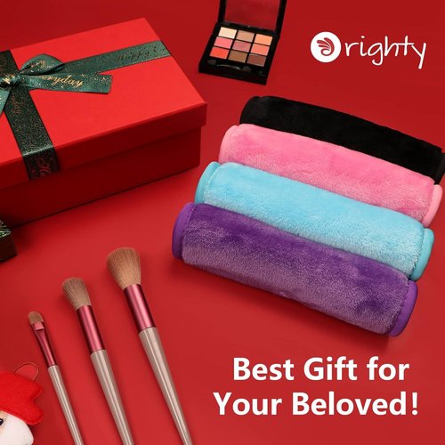 Orighty Makeup Remover Cloths - Reusable Microfiber Facial Cleansing Towels | Effortlessly Remove Makeup with Water, 15.5 x 7.5 in, Blue/Purple/Black/Pink