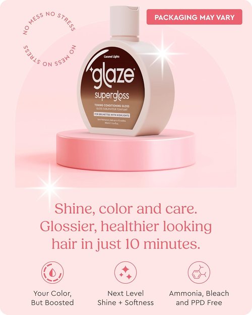 Glaze Super Gloss | Caramel Lights Conditioning Gloss for Medium to Dark Brown Hair - Enhances Color & Boosts Shine