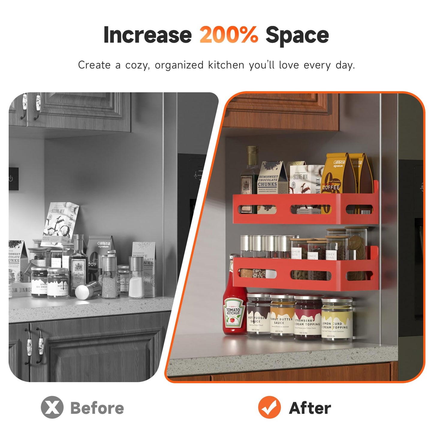 4 Pack Strong Magnetic Spice Rack for Refrigerator, Multipurpose Magnetic Shelf for Fridge with 4 Hooks for kitchen and Bathroom Organization, Black