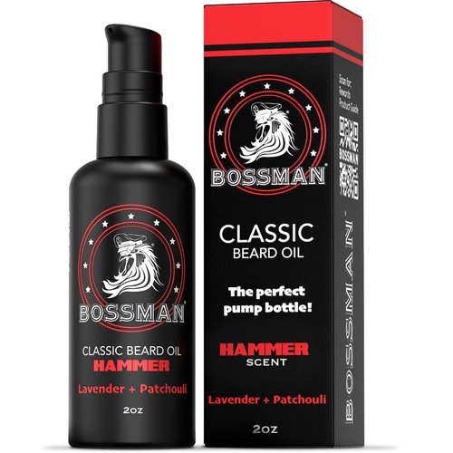 Bossman Organic Mustache & Beard Oil - Natural Moisturizer with Jojoba, Argan & Avocado Oils | 2 oz - Hammer Scent