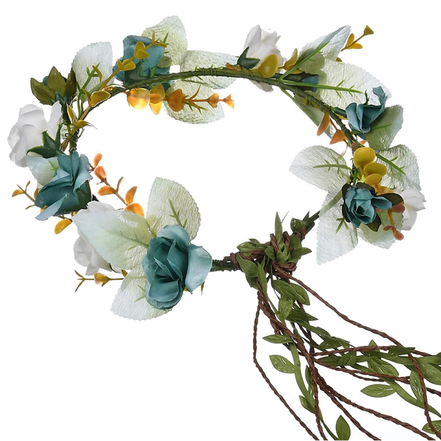 YnimioAOX Handmade Adjustable Flower Wreath Headband Halo Floral Crown Garland Headpiece,D13-blackish green