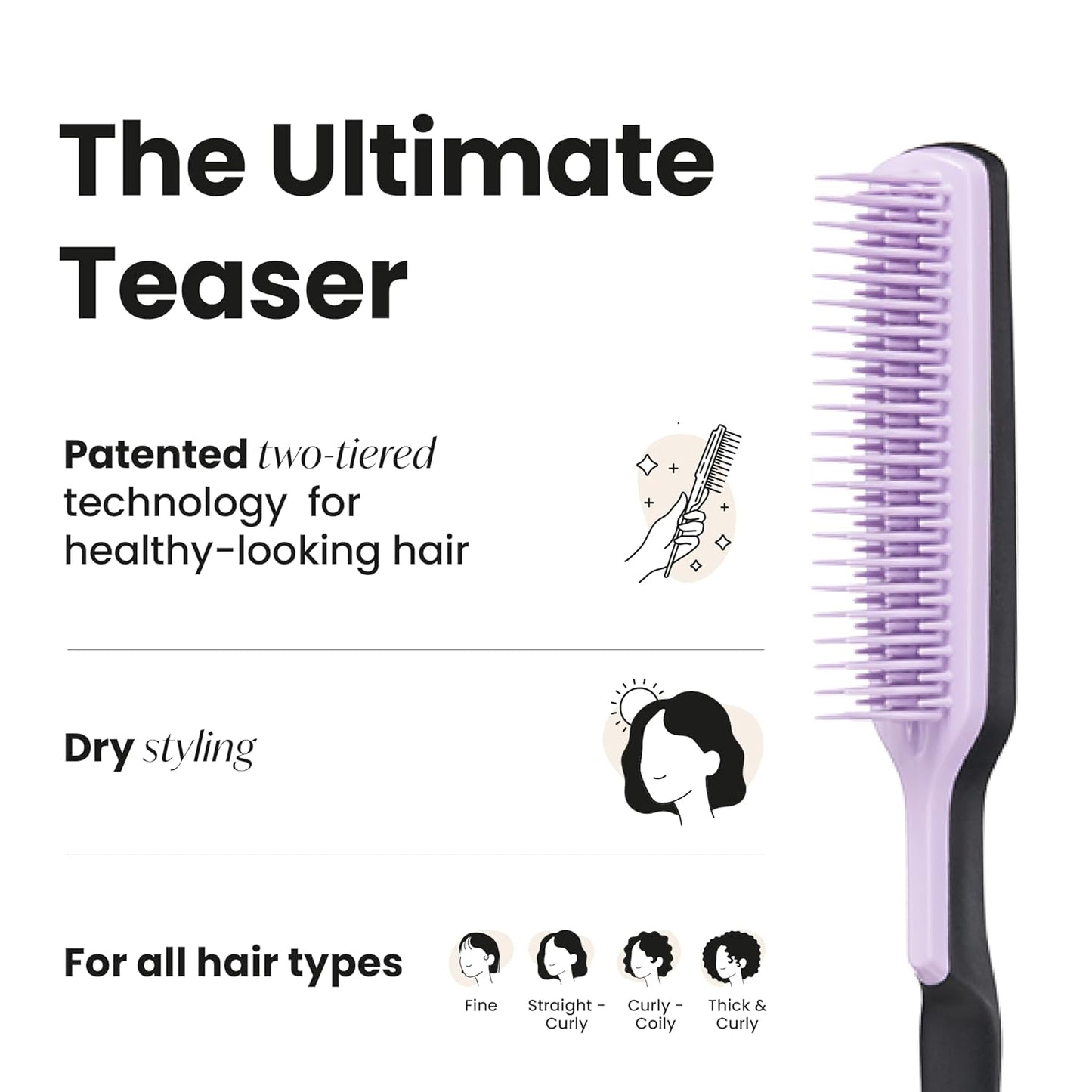 Tangle Teezer The Ultimate Volumizer Comb, Teasing Comb with Two-Tiered Teeth for Volume & Texture, and All Hair Types, Lilac & Black