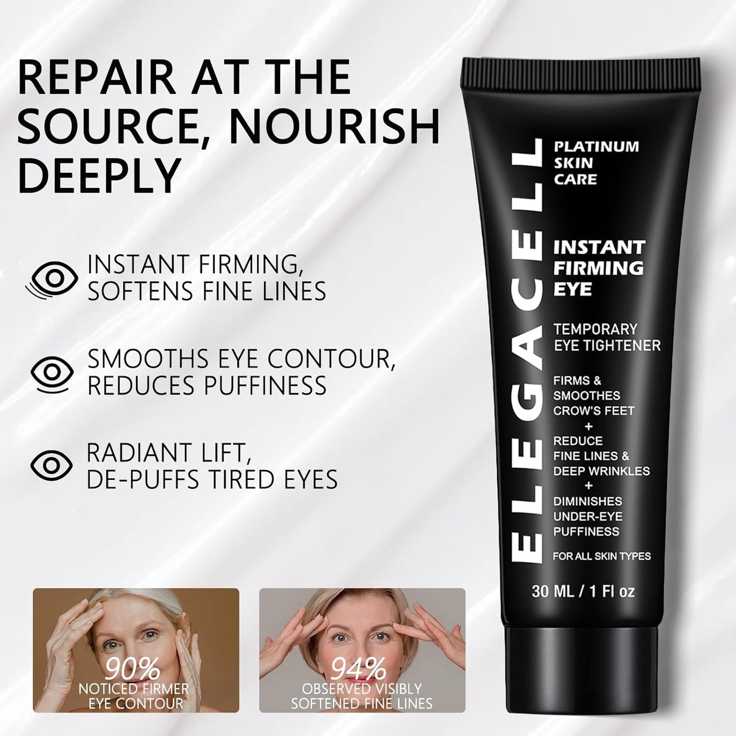 Skiennix Instant Eye Tightener Cream - Reduces Puffiness & Wrinkles, Lightweight Formula, 1 Fl oz / 30ml