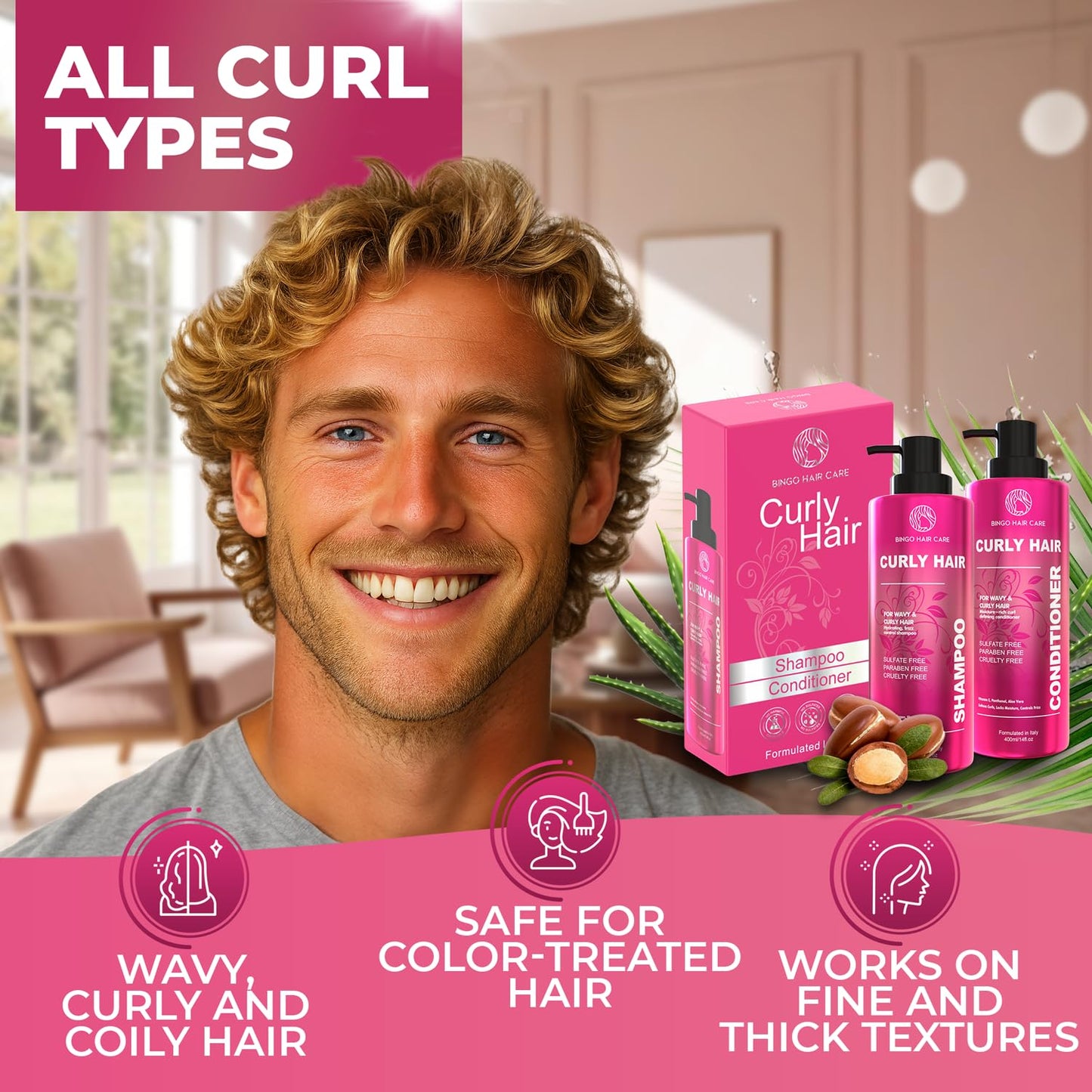 Skiennix Curly Shampoo and Conditioner Set - Sulfate-Free Moisturizing Formula - Deep Treatment for Curly Hair - 14 Fl Oz (Set of 2)