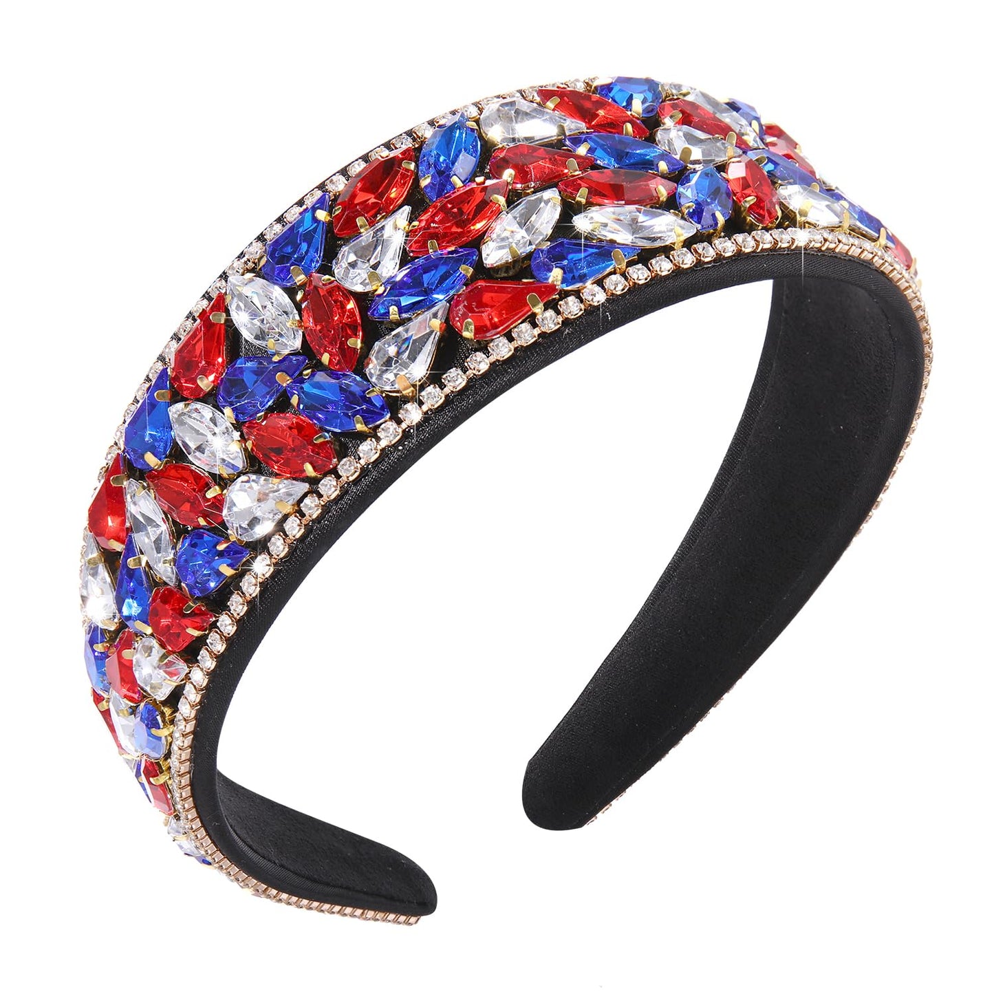 American Flag Rhinestone Headband for women Sparkly Red White Blue Crystal Embelishied Hairbands Twist Turband Headead (rhinestone-red white blue)