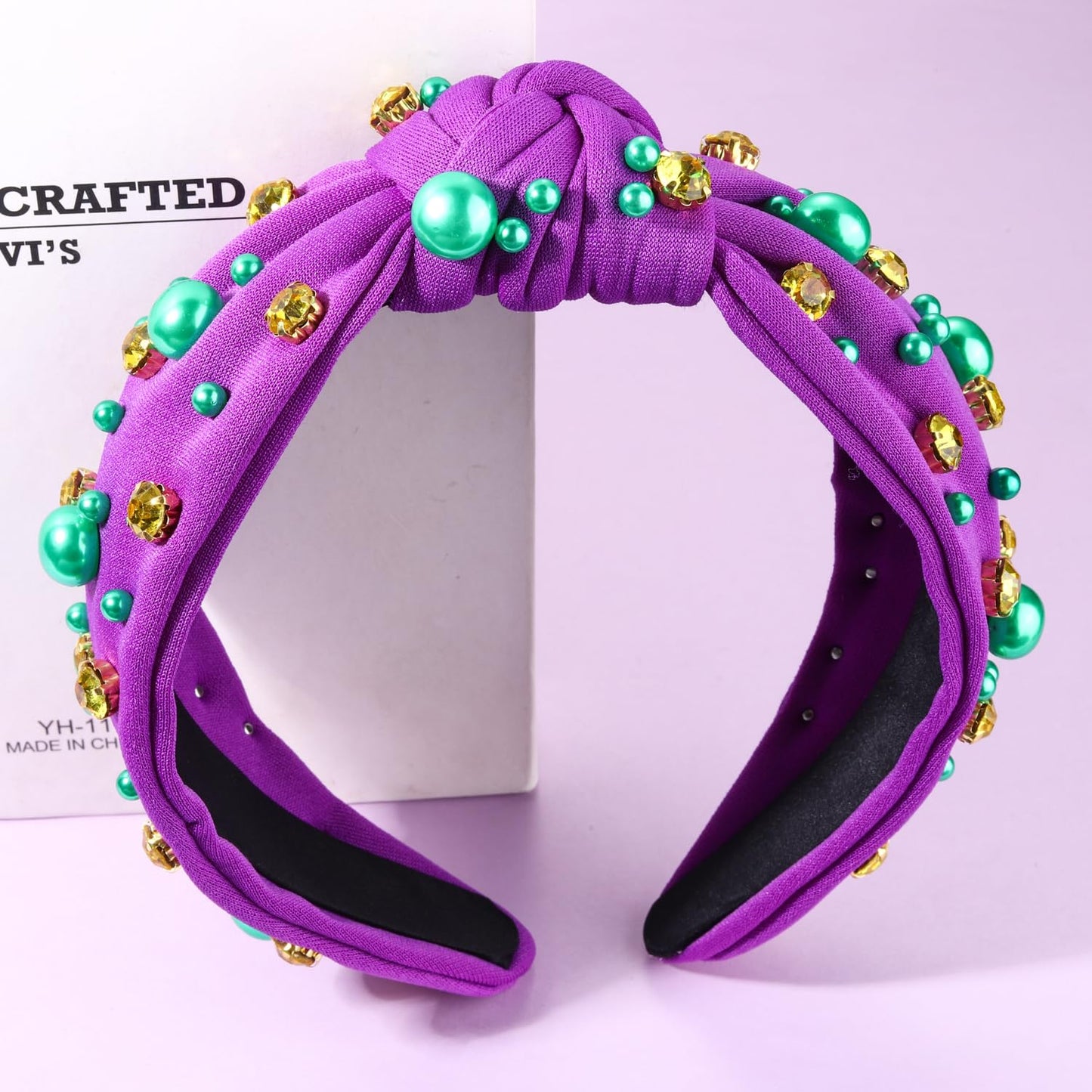 GLBCC Mardi Gras Hairband for Women Purple Pearl Rhinestone Knotted Headband Carnival Parade Party Hair Accessories