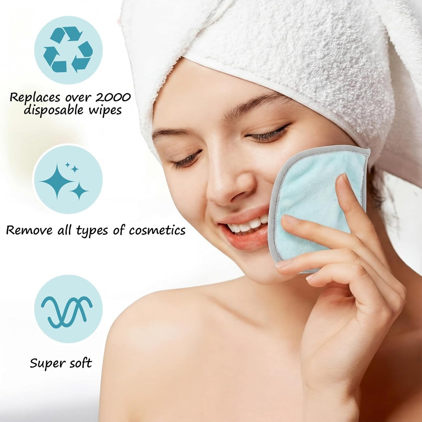 VitalCozy Makeup Remover Cloths - 10 Pack Reusable Microfiber Towels for Effortless Cleansing | Blue