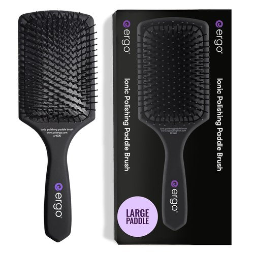 ERGO Ionic Paddle Hair Brush - Large Detangling Brush for Shine & Smoothness | Ideal for Wet & Dry Hair