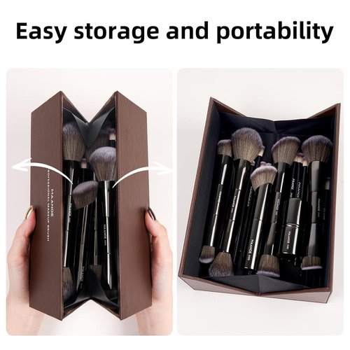 MAANGE 20 Pcs Makeup Brushes Set - Double-End Multi-Functional Blending Tools in Gift Box | Black
