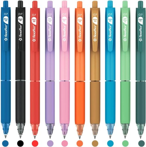FLEXOFFICE Retractable Ballpoint Pens - 10-Count Assorted Pastel Colors with Soft Grip | Perfect Christmas Gifts