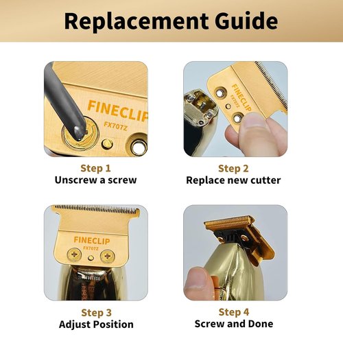 BaBylissPRO FX707Z Replacement Blades - Fine-Tooth T-Blade for Zero-Gapped Trimming | Gold, 2 Pack