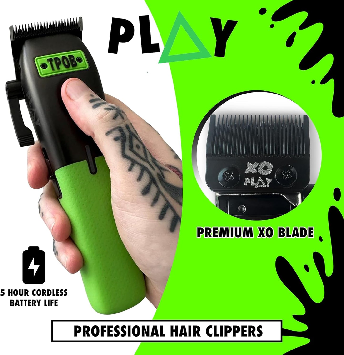 TPOB Barber Hair Clippers for Men - 7500 RPM Performance with Rubber Grips | Black/Green/Pink