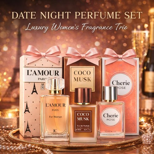 L’Amour Paris 3-Piece Perfume Set - Long-Lasting Eau de Parfum Collection | Romantic Floral & Sweet Fragrance Trio for Date Night