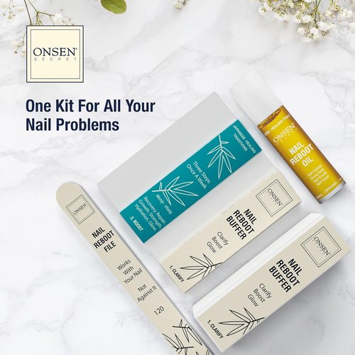 Onsen Secret Nail Care Kit | Spa-Quality Organic Cuticle Oil & Nail Buffer - 10ml - Long-Lasting Shine