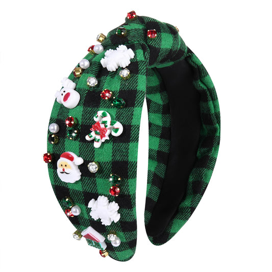 Christmas Holiday Headband for Women Christmas Accessories Cute Reindeer Snowflake Candy Cane Knotted Headband Red Green Beaded Rhinestone Pearl Wide Top Knot Headband Xmas Plaid Hairband Gifts