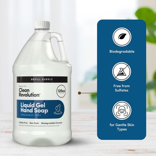 Clean Revolution Liquid Gel Hand Soap - Silky Rich Formula for Quick Lather & Fast Rinsing | 128 Fl Oz, Fragrance Free