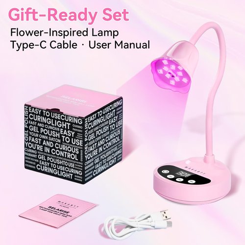 Makartt UV Nail Lamp - Gooseneck LED Nail Light with Auto Sensor & 4 Timers, Rechargeable USB Cordless Flash Cure Lamp Nail Dryer Fast Curing Gel Polish at DIY Home Salon(Pink)