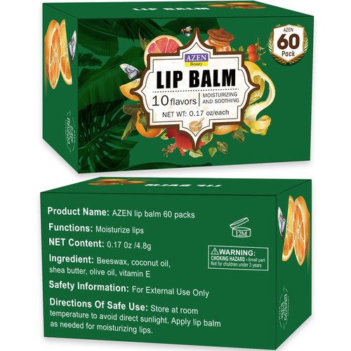 AZEN 60 Pack Lip Balm, Natural Lip Balm Bulk, Lip Care Product, Moisturizing Lip Balm for dry cracked lips (C-60)