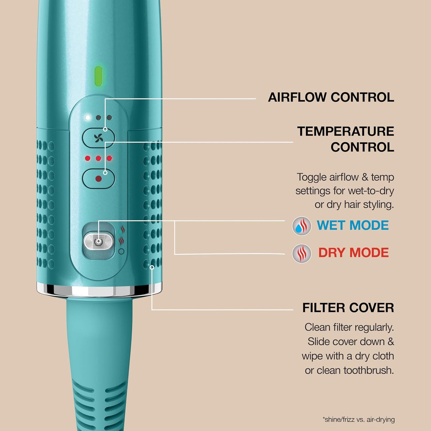 Shark Glossi 2-in-1 Hot Tool - Ultra-Fast Air Glosser for Glossy Blowouts | Jewel Teal, Heat-Controlled Ceramic