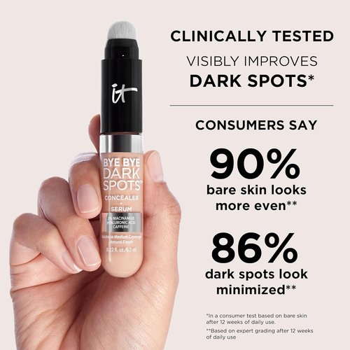 IT Cosmetics Bye Bye Dark Spots Concealer & Brightening Serum - 2% Niacinamide & Hyaluronic Acid - Medium Coverage, Natural Finish - 0.22 fl oz