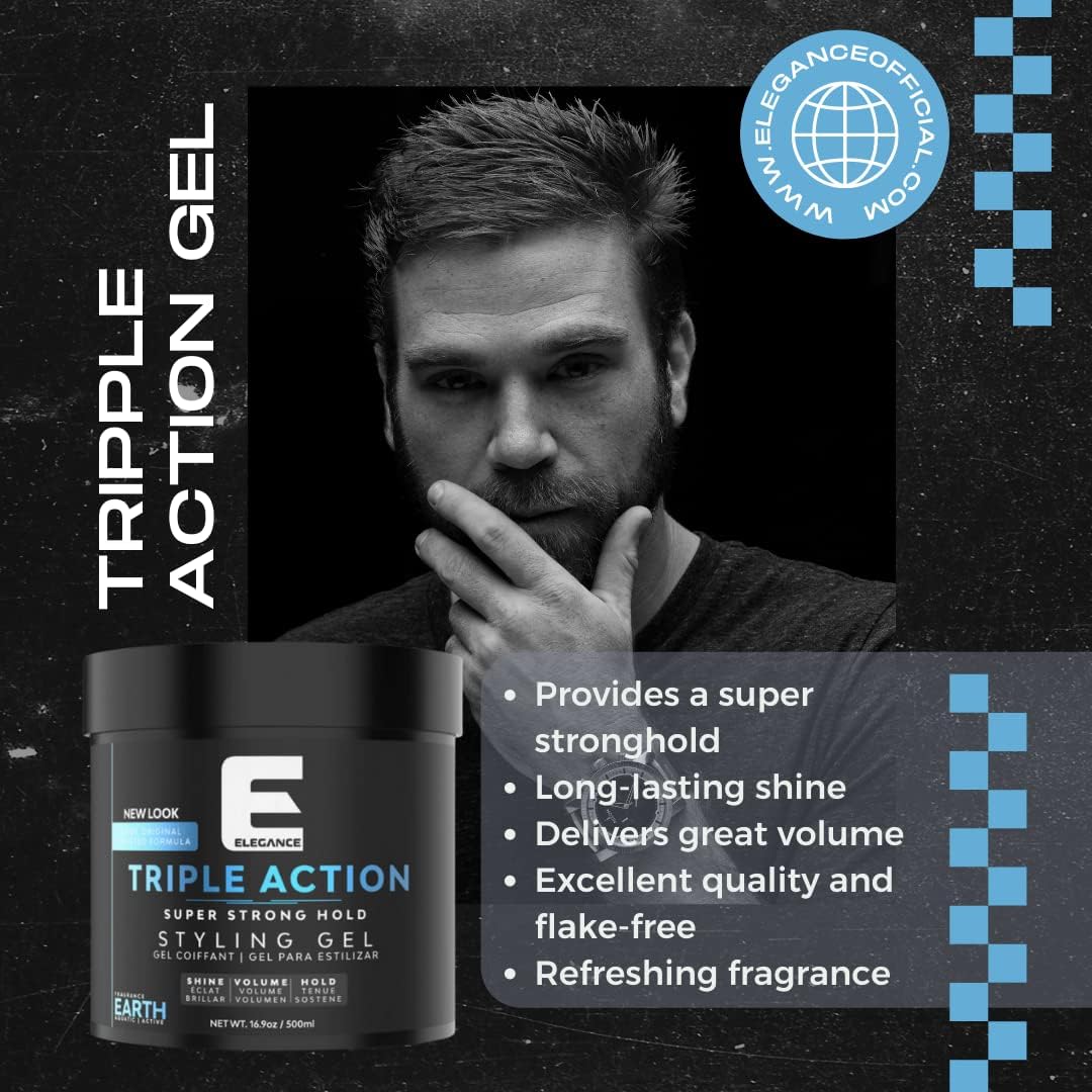 E Elegance Earth Fragrance Hair Gel - Super Strong Hold & Extreme Volume | Flake-Free, 8.45oz