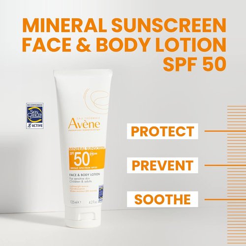 Avène Sheer Mineral Sunscreen - Broad Spectrum SPF 50 for Face & Body - 4.23 Fl Oz