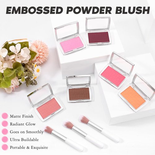 Pink Blush | Matte Powder Blush for Cheeks with Brush - Silky, Lightweight Formula, 001#