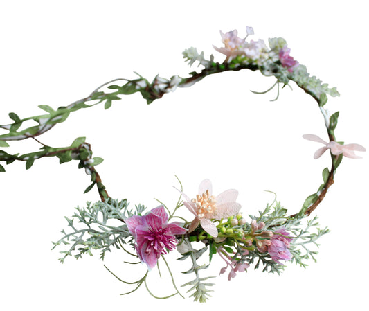 Trepveter Flower Vine Crown Bride Flower Headband Hair Wreath Floral Headpiece Halo Cosplay Halloween Bridal Wedding Photo Props Renaissance Party Prom Rosy Pink