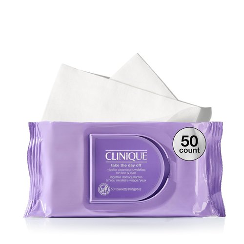 Clinique Micellar Cleansing Makeup Remover Wipes - No Water Needed | 50 Count | For All Skin Types | Ideal for Travel