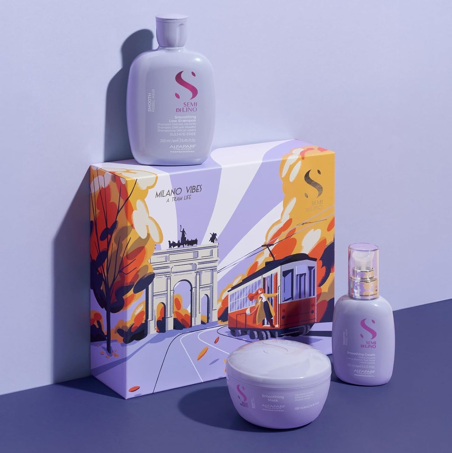 Alfaparf Milano Semi Di Lino Smooth Gift Set - Sulfate-Free Shampoo, Hair Mask & Smoothing Cream for Frizzy Hair