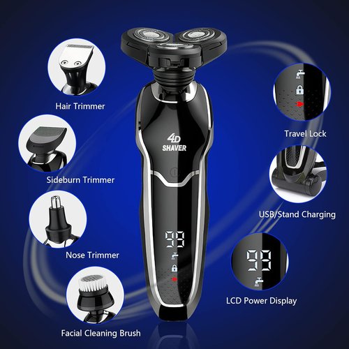 BestMal 5-in-1 Electric Shaver Razor for Men - Waterproof Rechargeable with Nose Trimmer & Face Brush