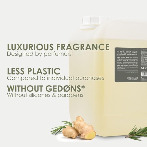 Jean & Len Hand & Body Wash - Rosemary & Ginger | Cleans & Nourishes Skin, 169.07 Fl. Oz.