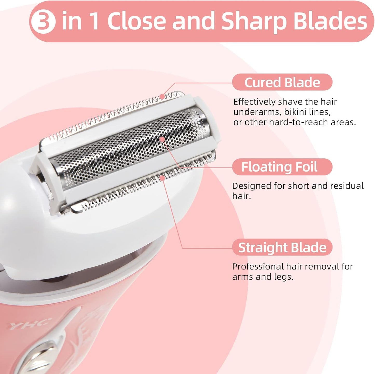 YHC Electric Razor for Women - Cordless Rechargeable Shaver for Legs, Underarms & Bikini | Hypoallergenic Foil